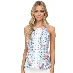 Lilly Pulitzer‎ Annabelle Halter Tank Top SHELL ME ABOUT IT Blue Red Pink Size 2